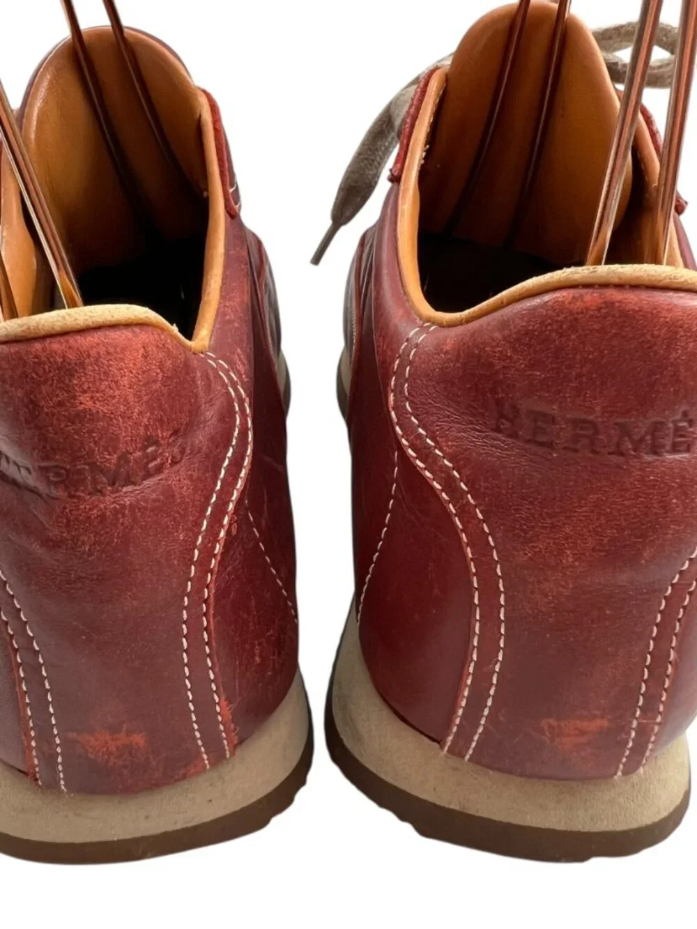 Hermes Quick leather sneakers red leather lace up 38.5 US womens 8 low top shoes - Picture 4 of 14